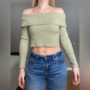 Wild Fable Off-Shoulder Sweater - Light Green